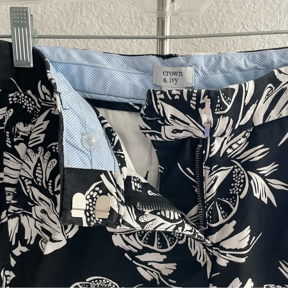 Women's Sz 4 Floral Black & White Cotton‎ Caroline Shorts Cruise Summer Travel
